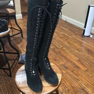 Black Suede Leather Lace up boots